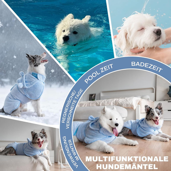 Bademantel Hund für Mittelgrosse/Grosse Hunde, Zweischichtig Verdickte Trockentücher für Hunde, Mikr