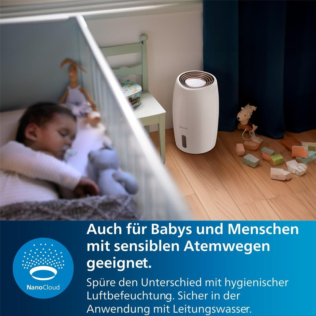 Philips Series 2000 Luftbefeuchter – für Räume bis 32 m², NanoCloud-Technologie, 3 Geschwindigkeitss