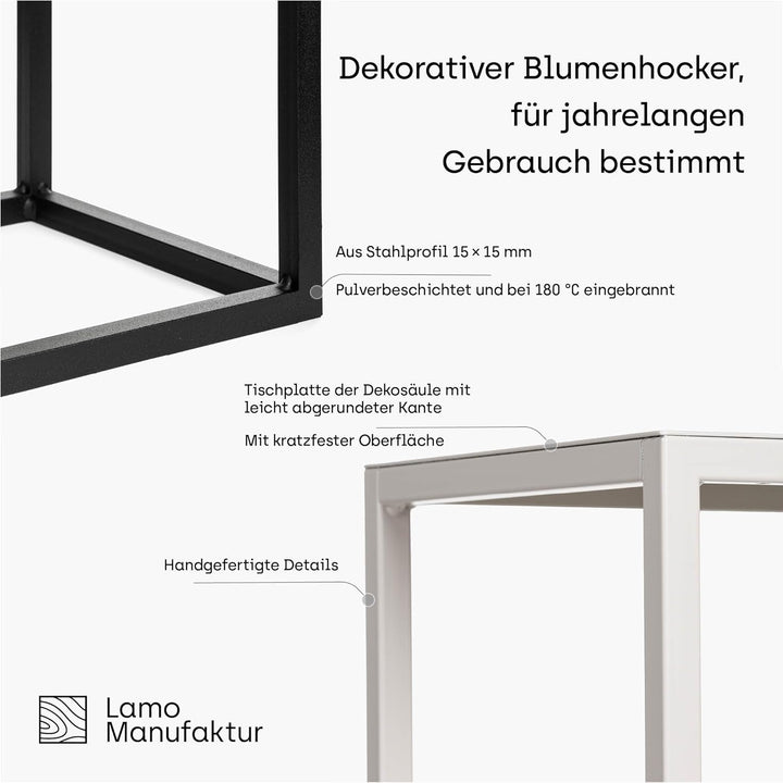 LAMO Manufaktur Blumenständer Weiss aus Metall 28 cm | Pflanzensäule für Innenräume - Wohnzimmer, Sc