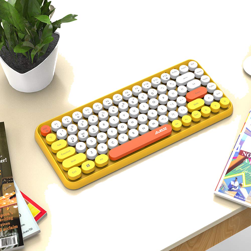 FELiCON 308i Kabellose Retro Tastatur, Bluetooth Silent Cute Computer Tastatur mit Runder Punk Taste