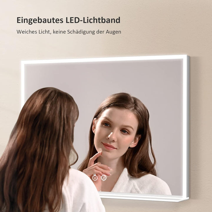 EMKE LED Badspiegel 80x60cm Badspiegel mit Beleuchtung kaltweiss Lichtspiegel Badezimmerspiegel Wand