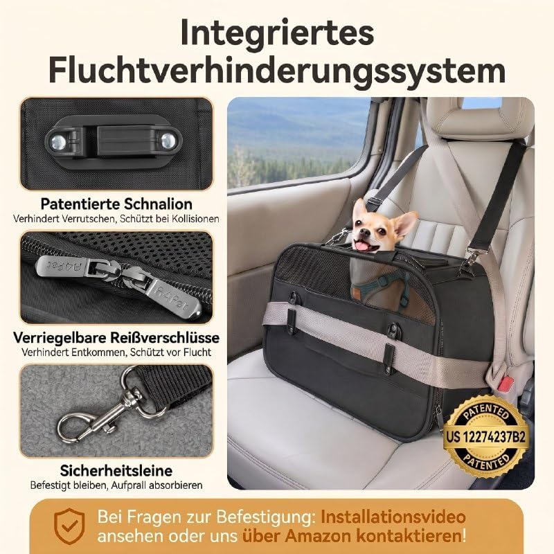 A 4 PET Transportbox Katze, Hundetasche Flugzeug für Kabine/Auto, Leicht Hunde Flugtasche mit Sicher