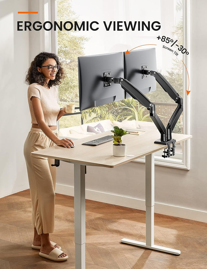 ErGear Monitor Halterung 2 Monitore bis 40 Zoll, Ergonomischer Bildschirmhalterung mit USB-Anschluss