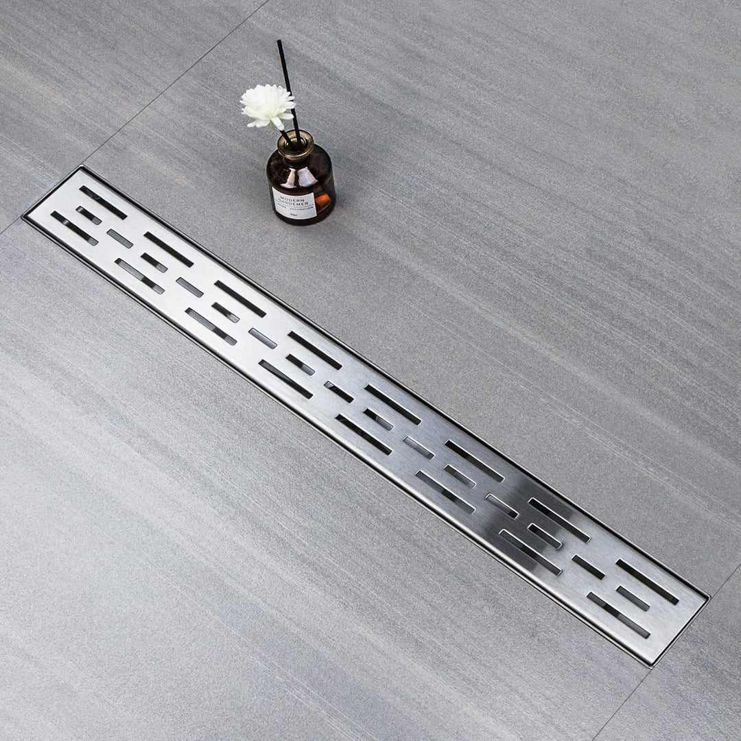 Duschrinne 60 cm, Strips Duschrinne extra flach, Edelstahl Bodenablauf Komplettset mit Siphon Haarsi