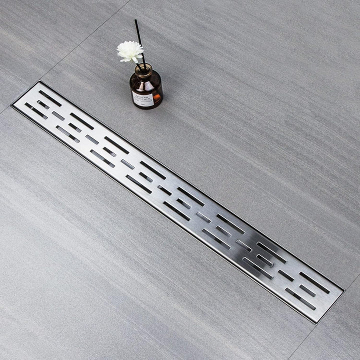 Duschrinne 60 cm, Strips Duschrinne extra flach, Edelstahl Bodenablauf Komplettset mit Siphon Haarsi