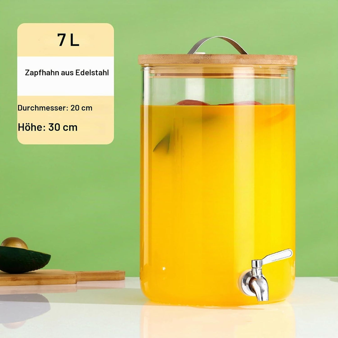 Getränkespender mit Ständer, 7L Getränkespender aus Glas mit rostfreiem Wasserhahn, Getränkespender