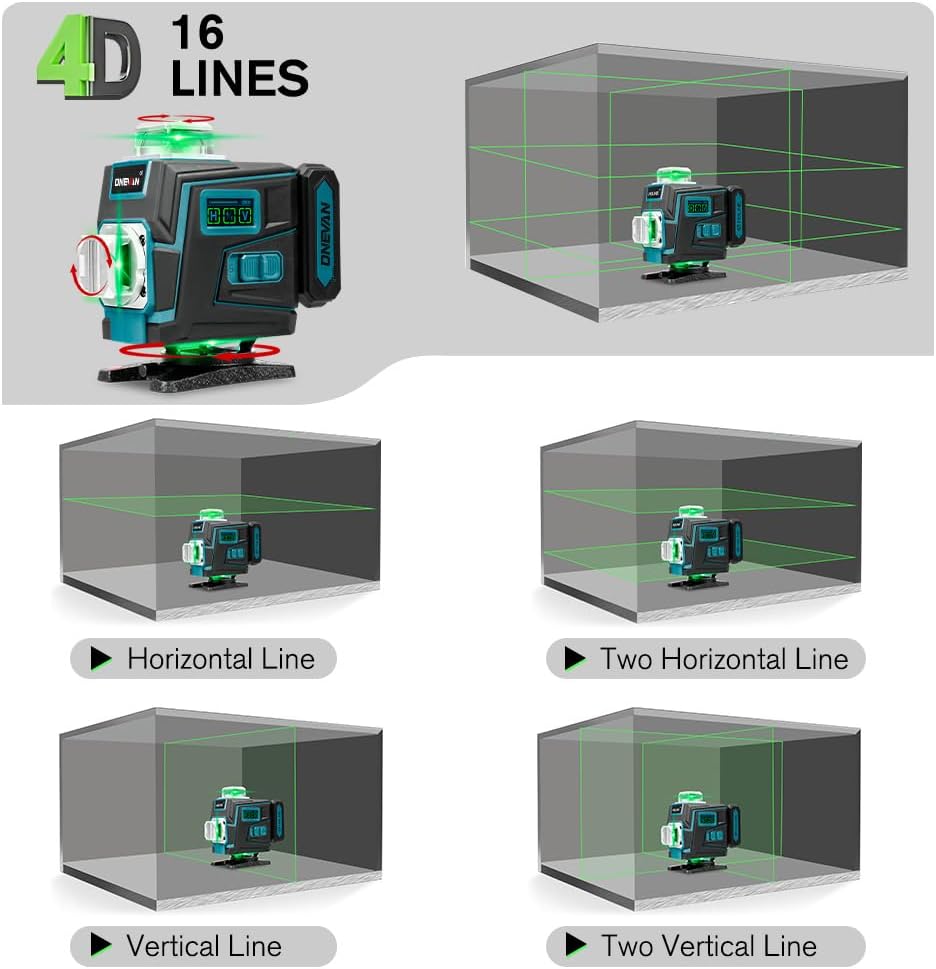 Kreuzlinienlaser mit Stativ, 4 x 360° Laser Wasserwaage, 4D 16 Laser Level, Selbstnivellierend ±3°,