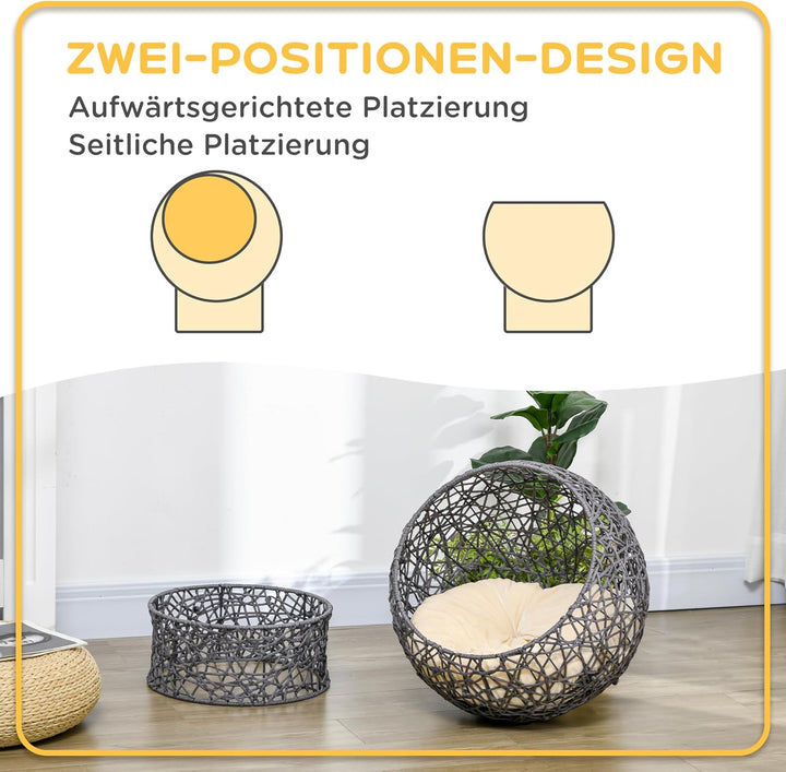 PawHut Katzenkorb, Katzenhöhle mit Kissen, Katzenhütte aus Polyester-Seil, Katzenbett mit Zylindrisc