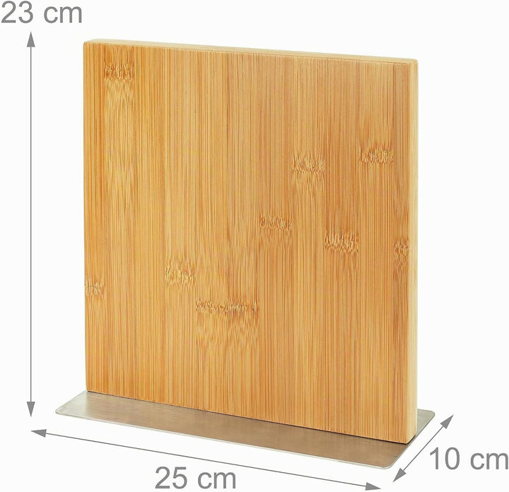 Relaxdays Messerblock magnetisch, doppelseitig, Bambus &amp; Edelstahl, HxBxT: 23 x 25 x 10 cm, Messerha