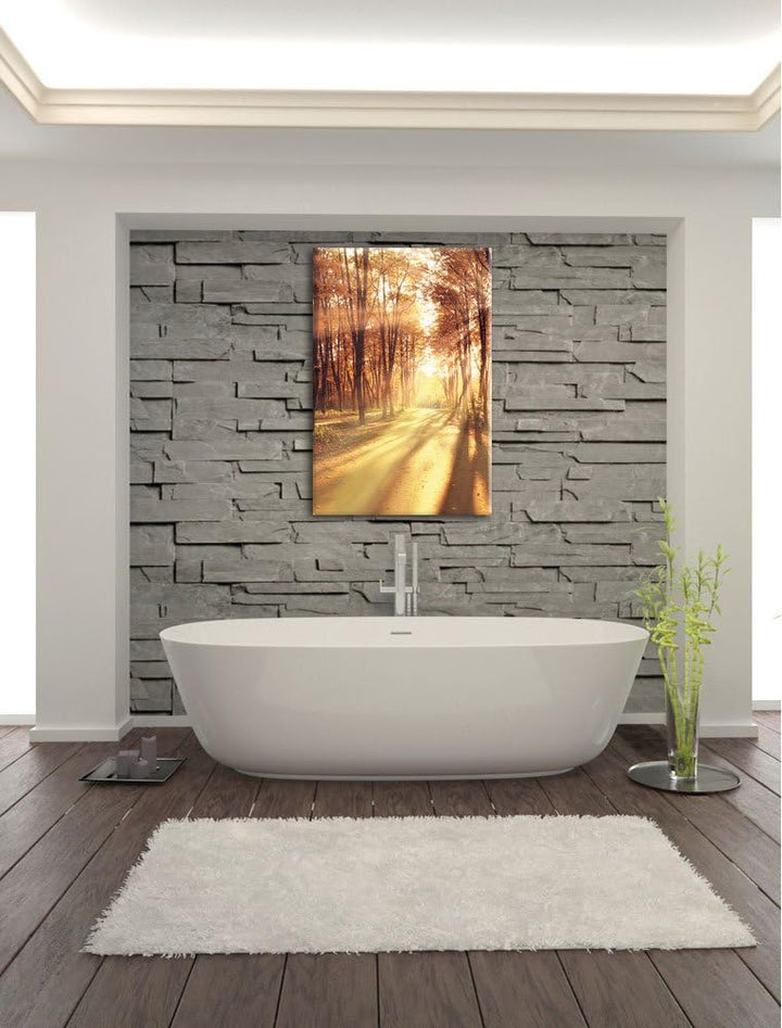 Baumallee im Herbst, Format: 100x70 auf Leinwand, XXL riesige Bilder fertig gerahmt mit Keilrahmen,