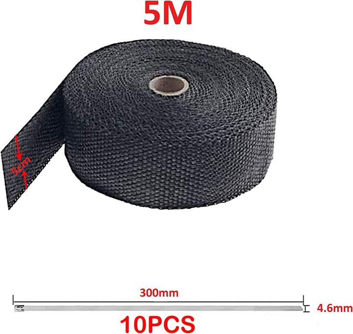 5M Hitzeschutzband Auspuff,Foneso auspuffband,Hitzeschutz Auspuff Bandage,Schwarz Hitzeschutzband mi