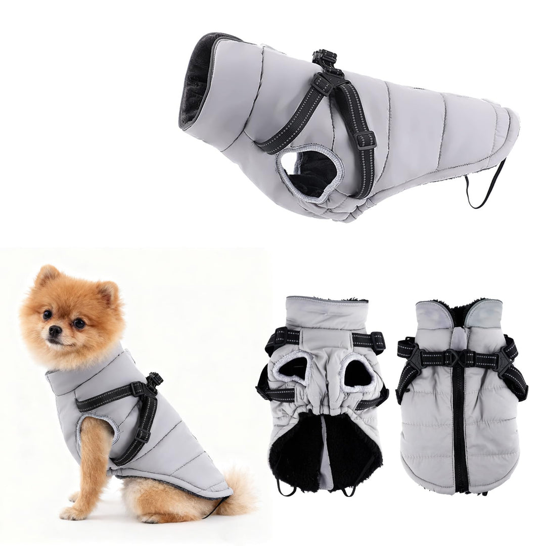 Hundemantel Winter mit Geschirr Einstellbar, ZoneYan Wasserdicht & Warm Hundemantel für Kleine Hunde