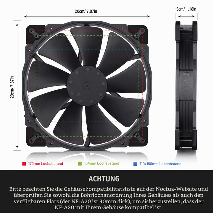 Noctua NF-A20 PWM chromax.black.swap, Leiser Premium-Lüfter, 4-Pin (200x30mm, Schwarz)