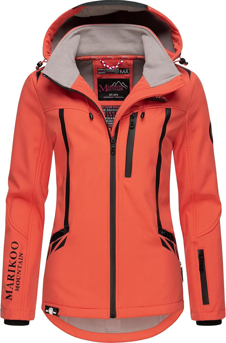 MARIKOO Damen Softshelljacke wasserdichte Funktionsjacke mit Abnehmbarer Kapuze Mount-Cho-Oyu, Coral