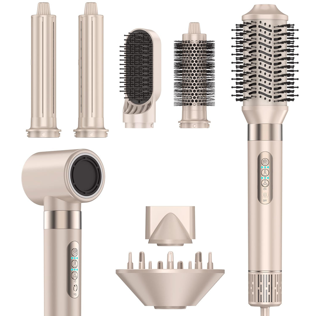 8-in-1 Haartrockner mit Aufsätzen & Warmluftbürste Set – 110.000 U/min Föhn mit 32mm Auto-Air-Wrap L