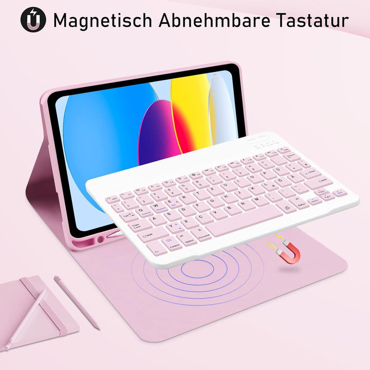 Hülle mit Tastatur für iPad A16 11 Generation 2025/10 Generation 2022(11/10.9 Zoll), QWERTZ Layout K