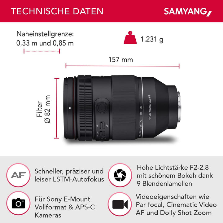 Samyang Af 2.0-2.8/35-150 Mm Sony E Camera Lens One Size