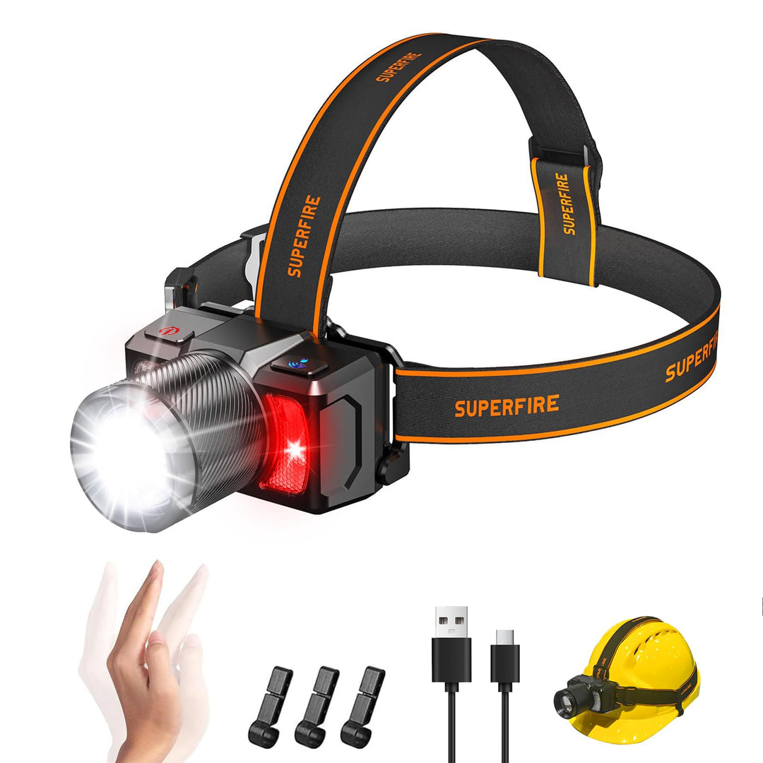 SuperFire PROFESSIONAL LED Grubenlampe & Stirnlampe/Kopflampe, 7000 Lumen Hochleistungslicht, 7 Stun