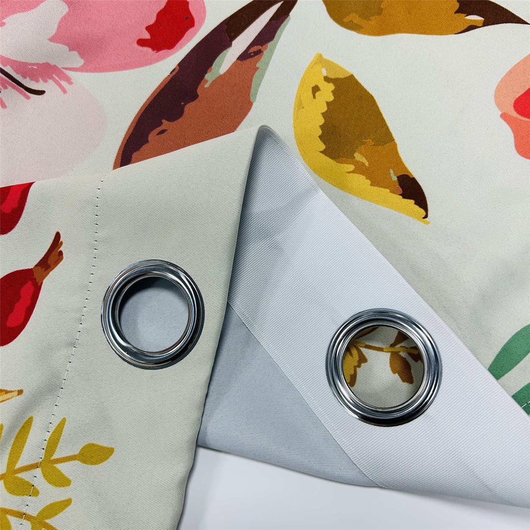YUANZU Vintage Vorhänge Boho Stil Aquarell Blumen Ösen Gardinen mit Blickdichte Thermo Vorhang Kälte