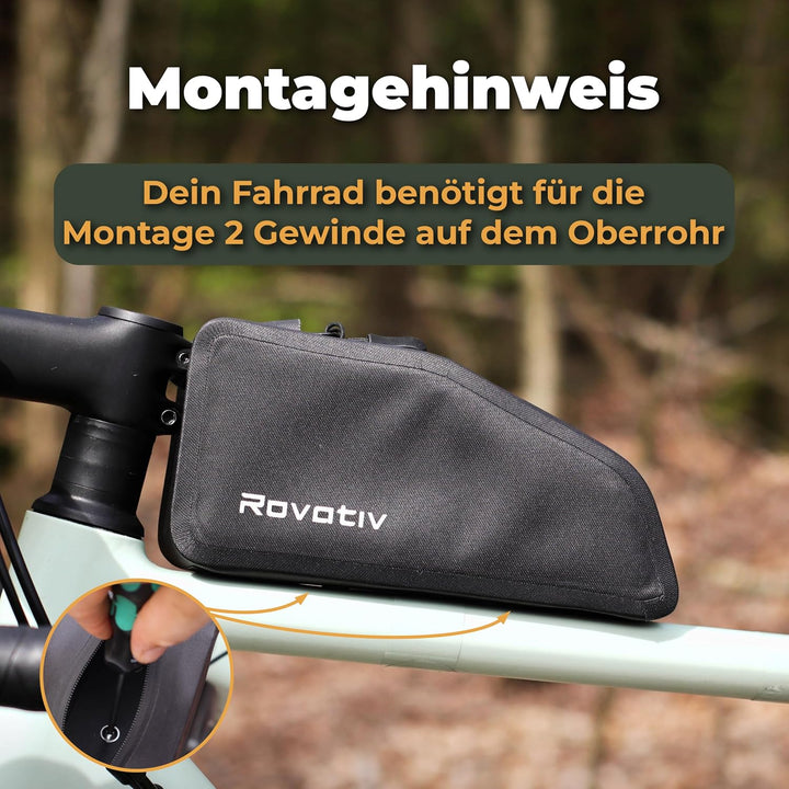 Rovativ® Bikepacking Oberrohrtasche schraubbar [1 Liter] 100% Wasserdicht - Bolt-on - Rahmentasche f