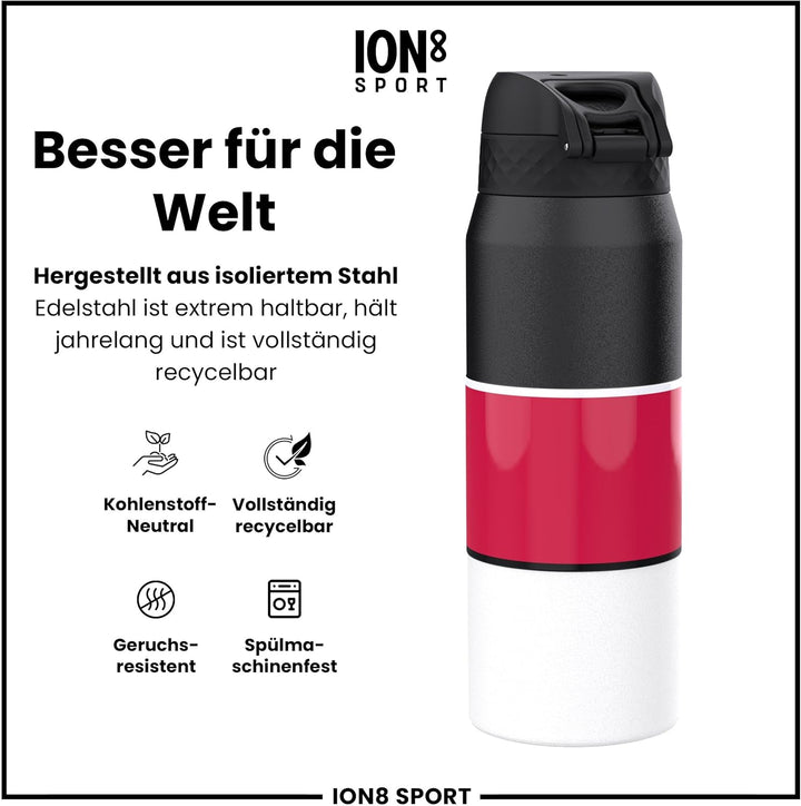 ion8 NBA Chicago Bulls Trinkflasche Mit Herausnehmbarem Strohhalm, 750ml/24oz, Auslaufsichere Isolie