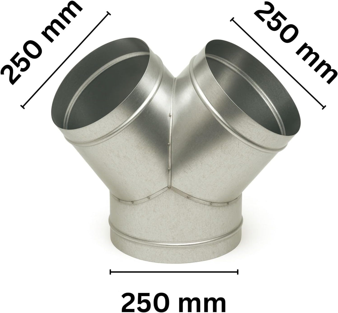 Weedness Y-Stück 250 mm Metall Rohr für Grow Abluft - Rohrlüfter Lüfter Aktivkohlefilter Ablauftschl