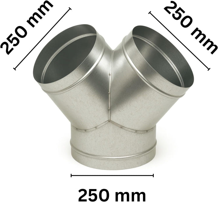 Weedness Y-Stück 250 mm Metall Rohr für Grow Abluft - Rohrlüfter Lüfter Aktivkohlefilter Ablauftschl