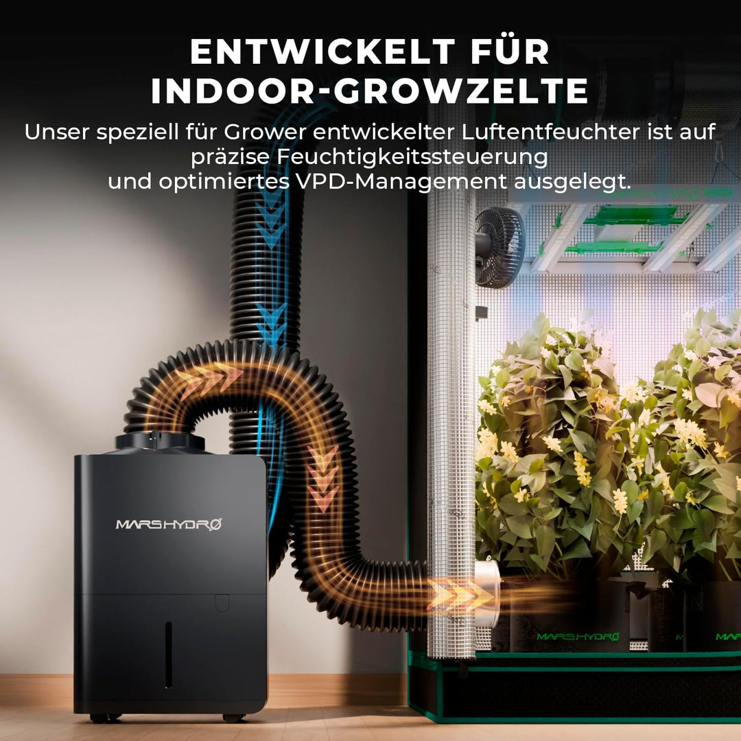 MARS HYDRO Luftentfeuchter, 12L/Tag, Wassertank 1.2L | Automatische Abtauung, Timer Funktion, Für Gr