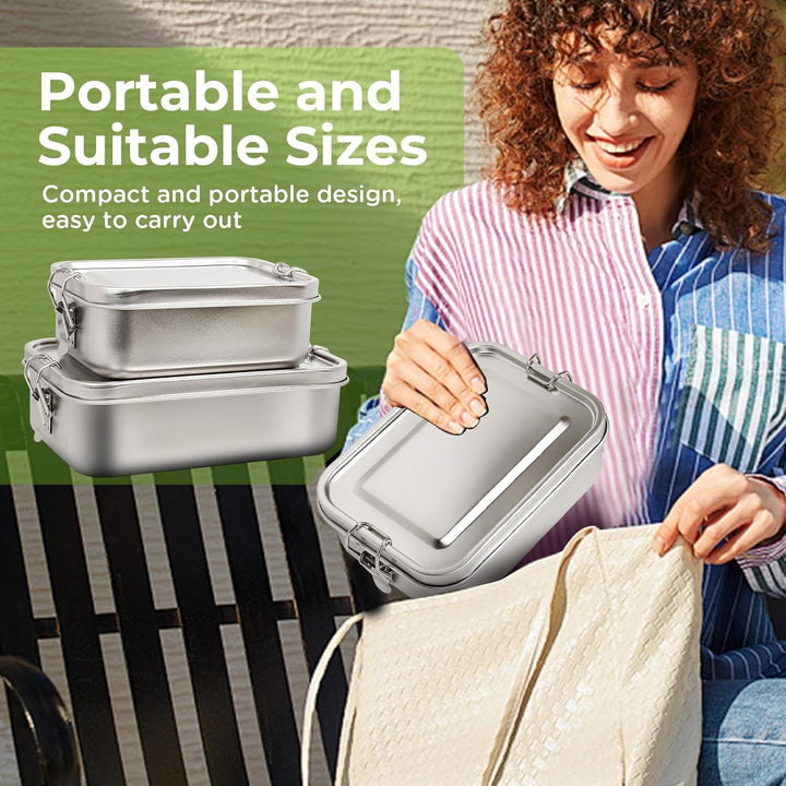 2 Pack 1400/850ml 304 Edelstahl Lunch Box und Lebensmittelbehälter mit Deckel Auslaufsicheres verste