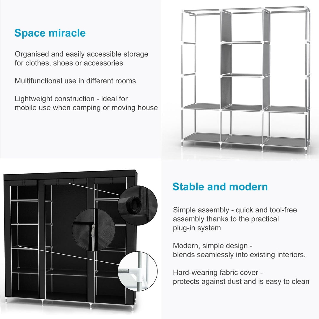 Faltschrank 150x175x45 cm in Raben SCHWARZ - mit Reissverschluss Stoffschrank Kleiderschrank mit Kle