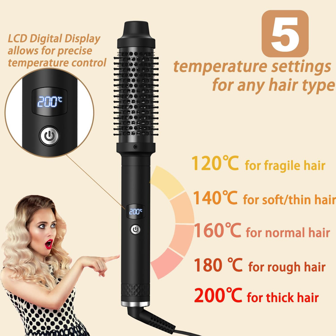 Thermal Brush 38mm, Wärmebürste mit 120–200°C LCD-Display, Lockenbürste Haarstyler Rundbürste, Verwe