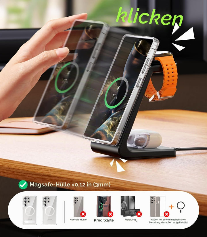 3 in 1 Magnetic induktive Ladestation für Samsung, Fast Mag-Safe Wireless Charger für Galaxy S25 Ult
