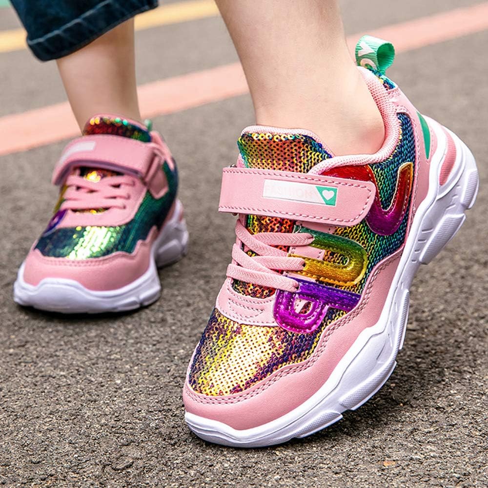 Mädchen Turnschuhe Sparkle Scales Sneaker Kinderschuhe mit Klettverschluss(28-38 EU), Pink