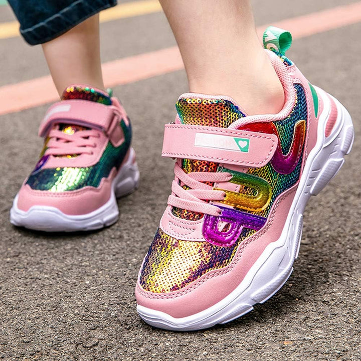 Mädchen Turnschuhe Sparkle Scales Sneaker Kinderschuhe mit Klettverschluss(28-38 EU), Pink