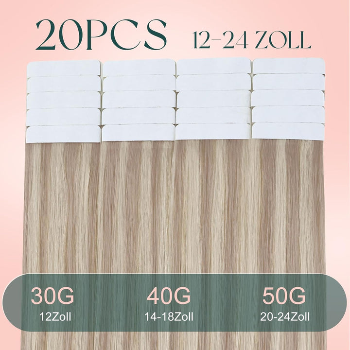 Easyouth Tape Extensions Echthaar Blond Extension Tapes in Haarverlängerung Aschblond Highlight Gebl