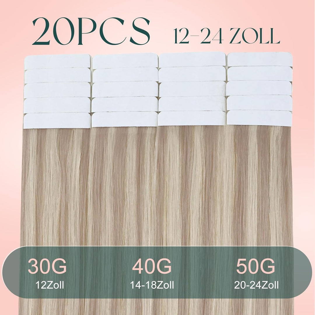 Easyouth Echthaar Extensions Tape in Remy Haarverlangerung Tape Extensions Aschblond Mix Hellblond T