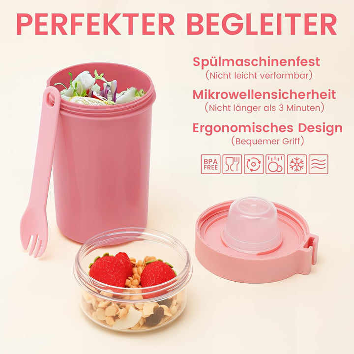 Bugucat Müslibecher to Go 2er Set,Praktischer Joghurtbecher to Go 760ml+230ml,Müsli to Go Becher mit