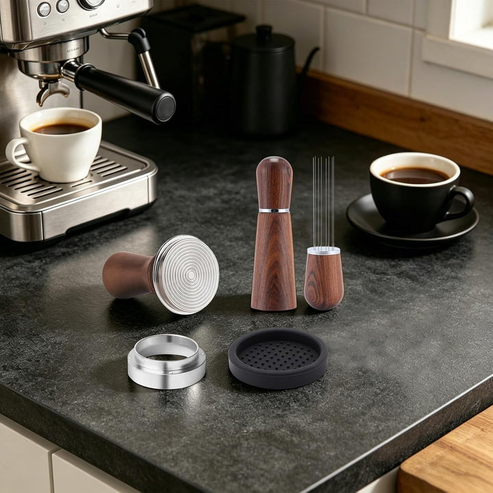 Espresso Tamper Set aus Holz mit WDT-Werkzeug 53mm