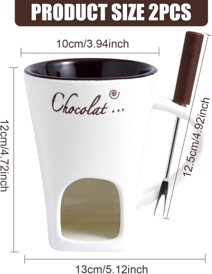 2pcs Schokoladenfondue Tasse 200 ml hitzebeständige Keramikschokoladenfondue mit Gabeln glatt wieder