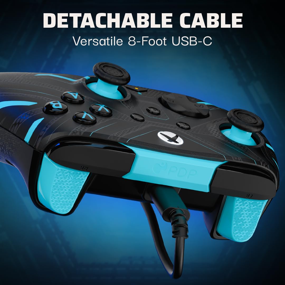 PDP Xbox REMATCH GLOW Wired controller TITAN STEEL Schwarz Blau, Schwarz Blau