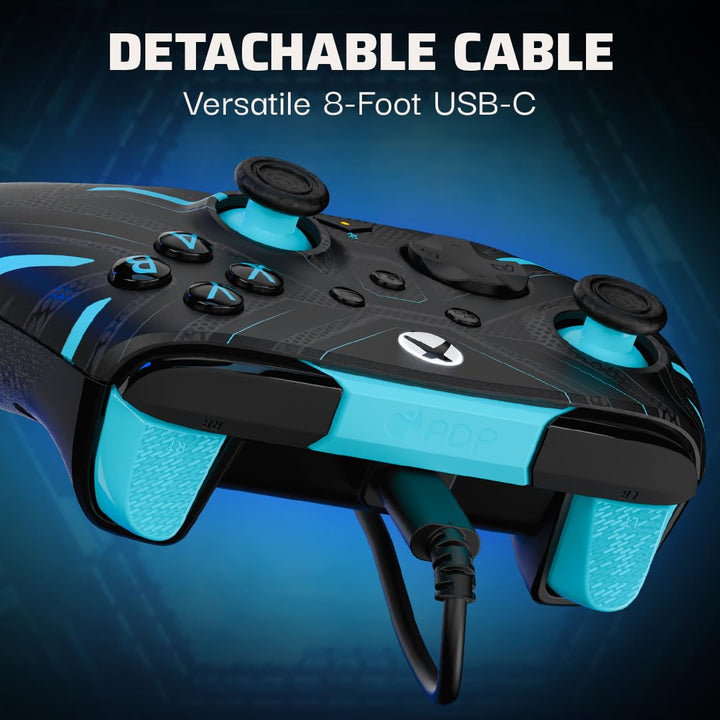 PDP Xbox REMATCH GLOW Wired controller TITAN STEEL Schwarz Blau, Schwarz Blau
