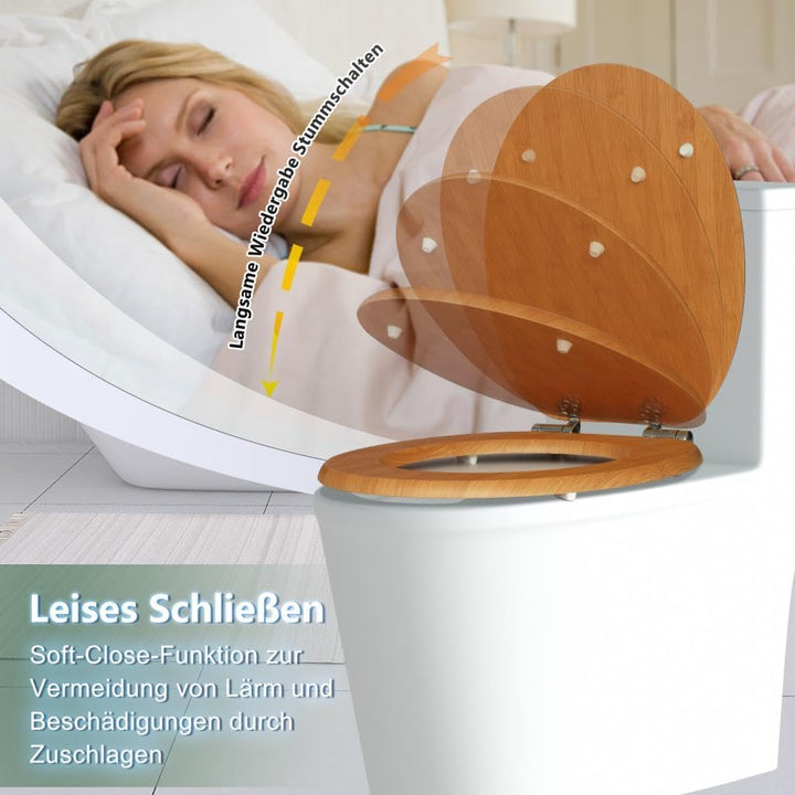 MDF-Toilettensitz mit Soft-Close-Mechanismus, O-förmiger Toilettensitz aus Bambus mit Verstellbaren