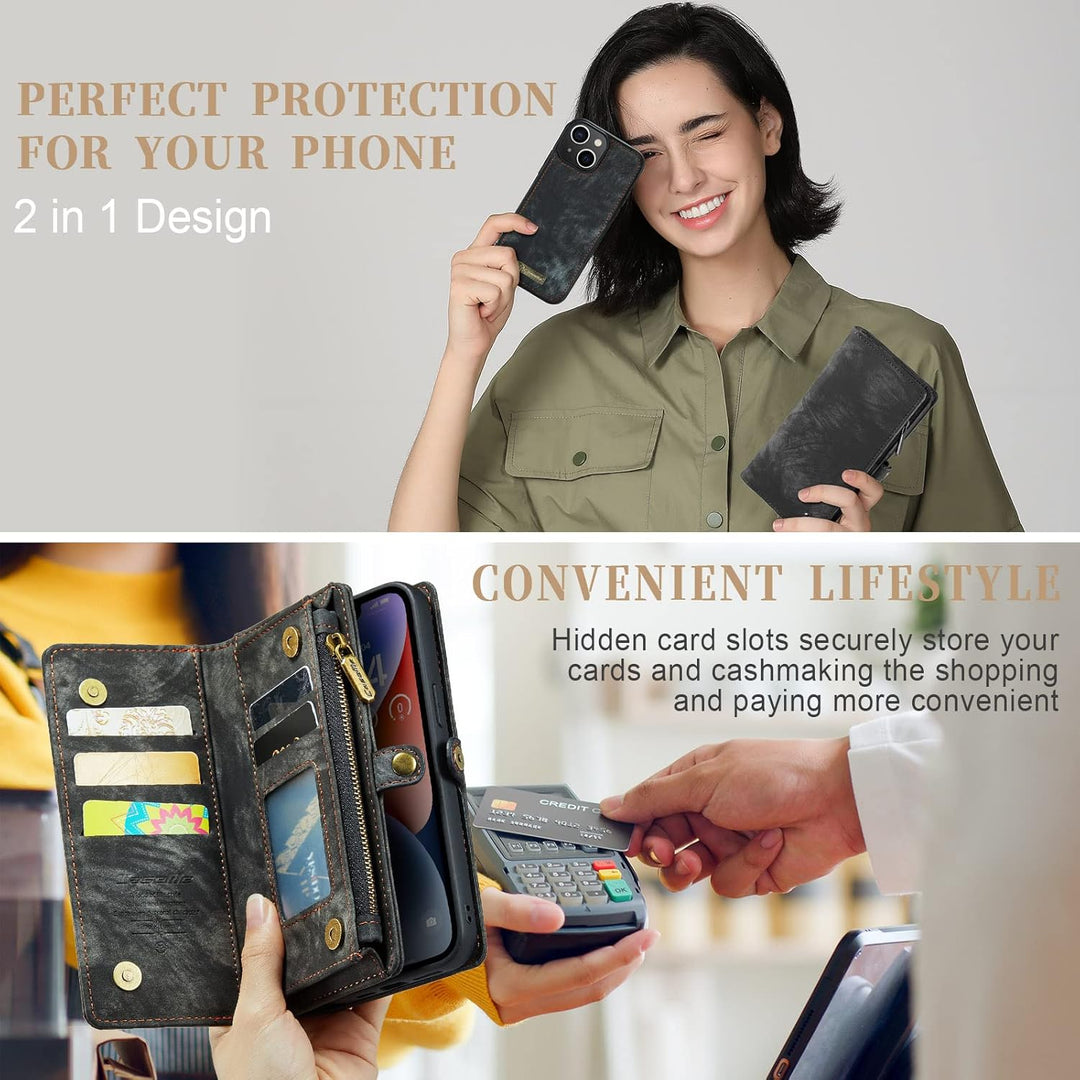 UFinetech iPhone 14 Hülle, Flip Leder TPU Stossfest Kartenfach Tasche Handyhülle iPhone 14 (6,1 Zoll