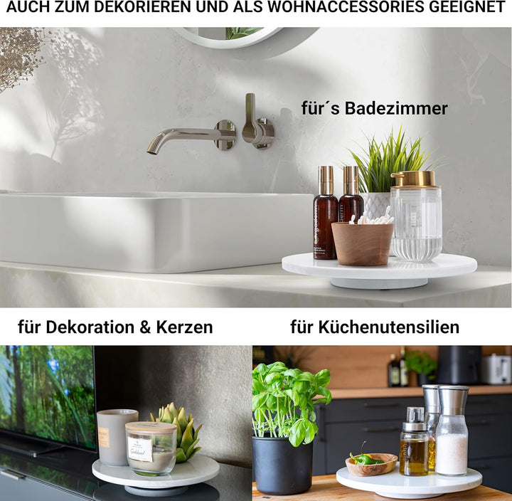 Fino Casa drehbare Marmorplatte rund Tortenplatte Kuchenplatte Wurstplatte Käseplatte Marmor Platte