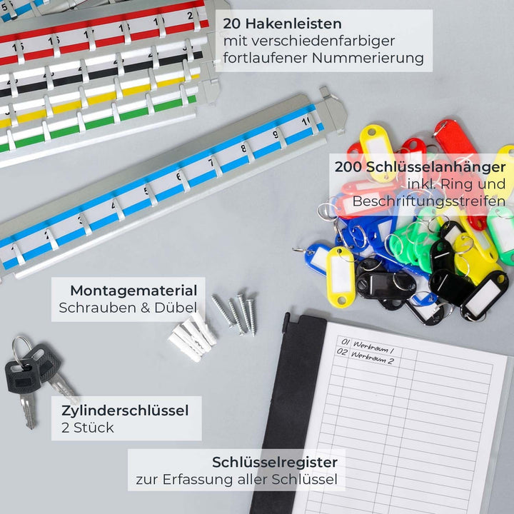 HMF Schlüsselschrank gross aus Stahl, abschliessbarer Schlüsselkasten für Büro, Verwaltung oder Fuhr