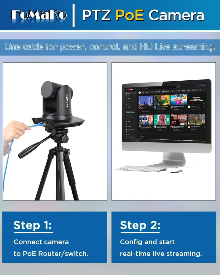 FoMaKo PTZ Kamera KI-Auto-Tracking 30x Optischer Zoom 1080p 60fps, mit HDMI/USB3.0/LAN(PoE) für Live