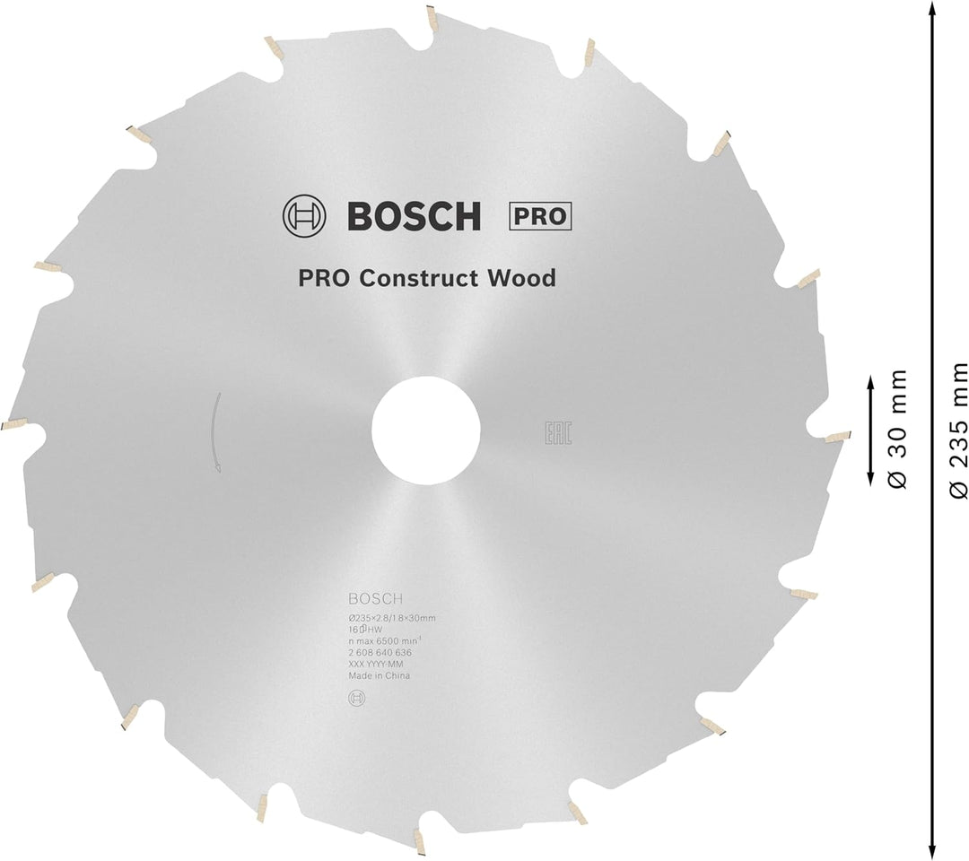 Bosch 1x PRO Construction Wood Kreissägeblatt für Netz-Handkreissägen (für Bauholz mit Mörtel und Nä
