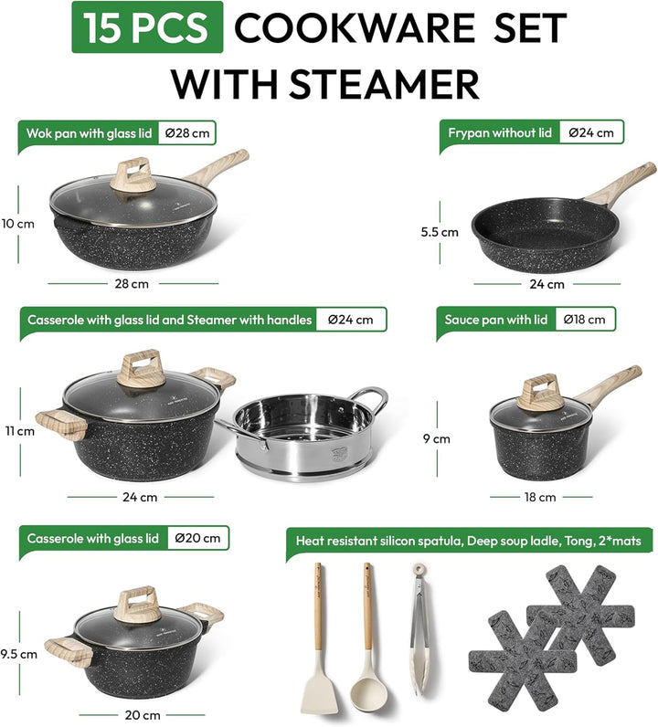 JUST PERFECTO Topf und Pfannenset Induktion - Pfannenset mit deckel - Induktions Töpfe Set - Töpfe u