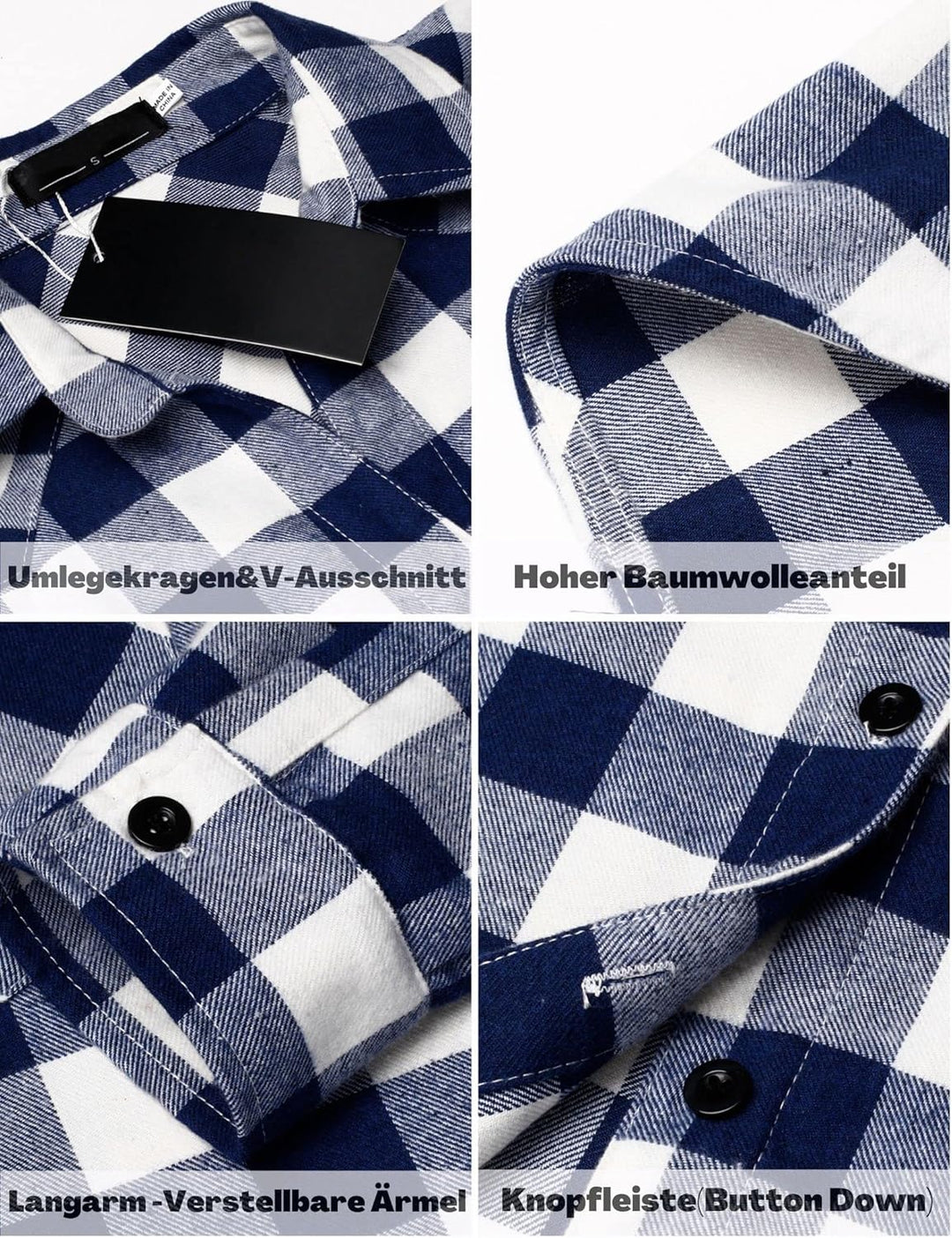 UNibelle Damen Kariertes Hemd mit Knopfleiste Kurz/Langarm Oktoberfest Bluse Karo Tunika Baumwolle T