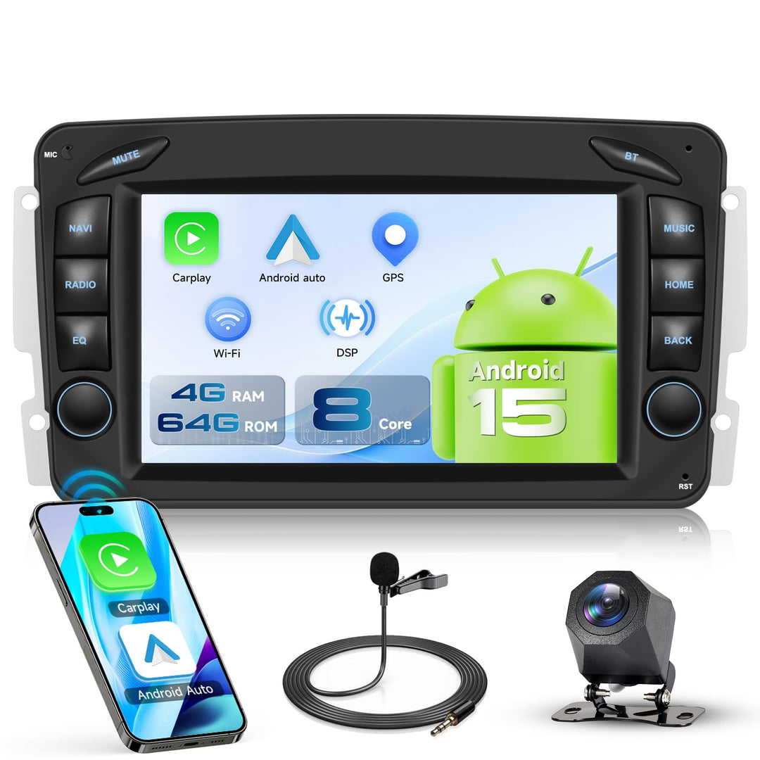 Autoradio 8 Kern Q-Snapdragon 4G+64G Android 15 für Mercedes Benz C CLK G Klasse W203 W209 W463 Vian